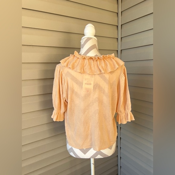NWT!!  Zara Womens Beige Ruffle Short Puff Sleeve Open-Front Blouse Top Sz M - Picture 4 of 10